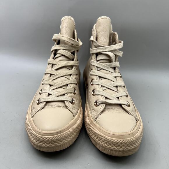 Converse Chuck Taylor All Star Leather Shoes Women Size 7 Nude Pink High Sneaker - Picture 2 of 8